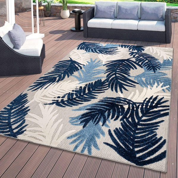 World Rug Gallery Vicenza Tropical Floral Indoor/Outdoor Area Rug 5' x 7' Navy 8011NAVY5X7 - main